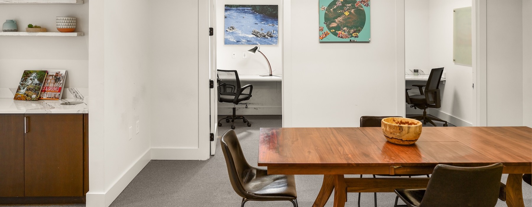 a room with tables and chairs