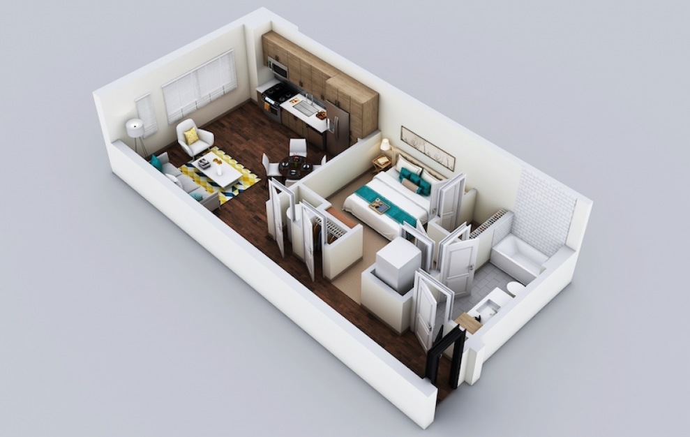 A1 - 1 bedroom floorplan layout with 1 bath and 695 square feet. (3D)
