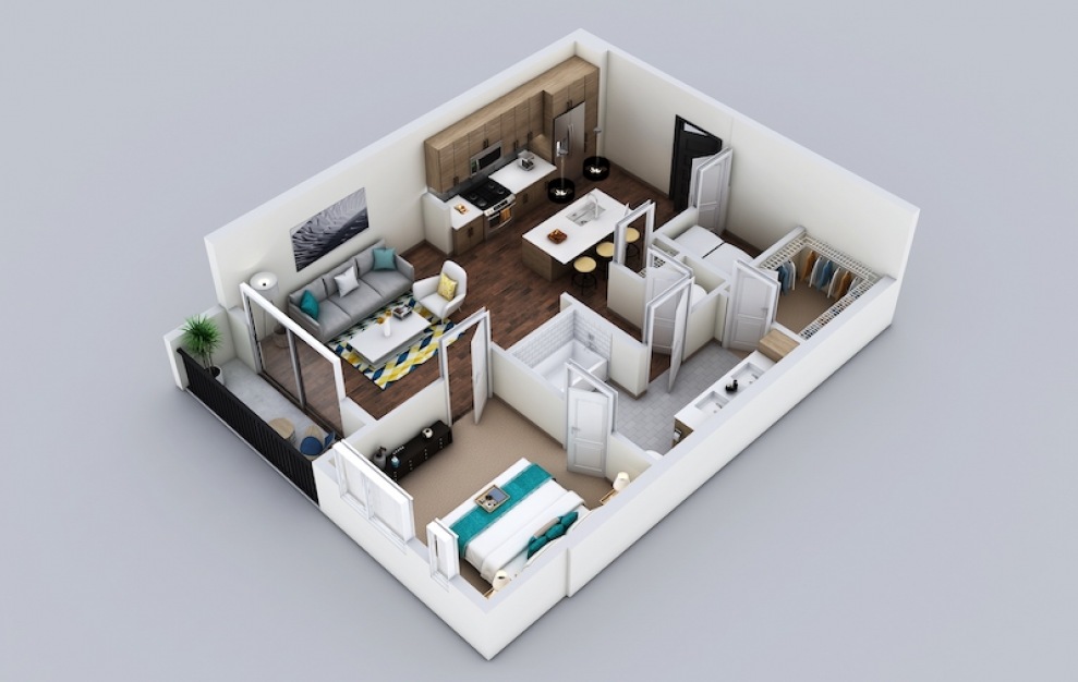 A8 - 1 bedroom floorplan layout with 1 bath and 796 square feet. (3D)