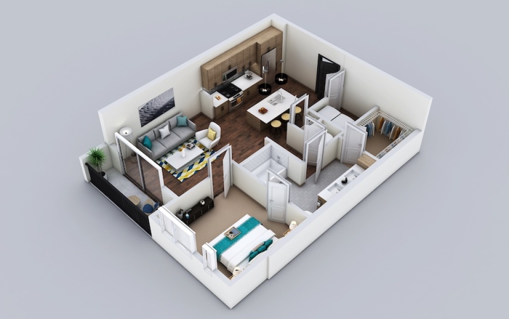 A8 - 1 bedroom floorplan layout with 1 bathroom and 796 square feet (3D)